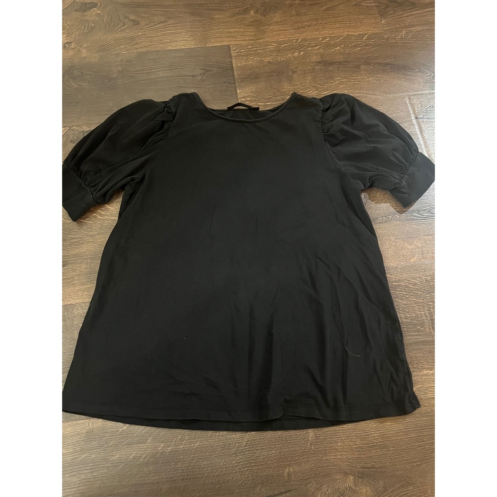 Doe & Rae Womens‎ Black Puff Short Sleeve Crew Neck Casual Top Large